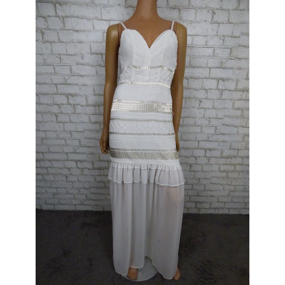Tularosa White Beaded Chiffon Mermaid Maxi Dress 2 NEW